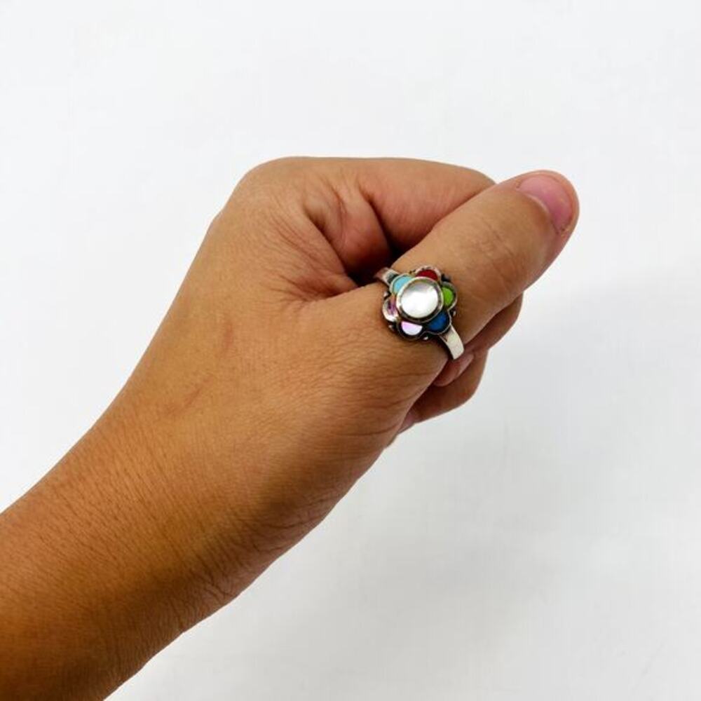 Sterling Silver Colorful Flower Ring